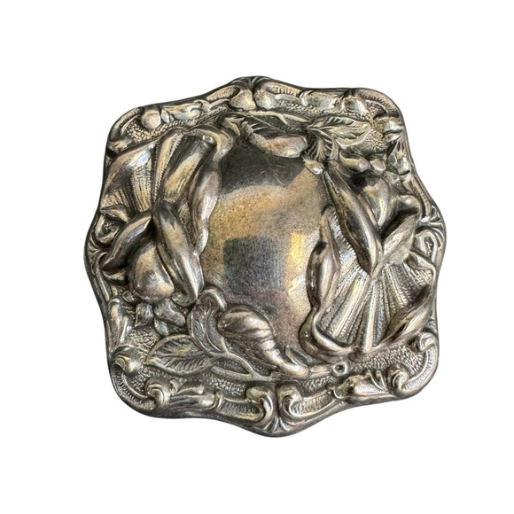 Art Nouveau Silver Brooch Ornate Square Pin Vintage Antique Estate Jewelry - Picture 1 of 11